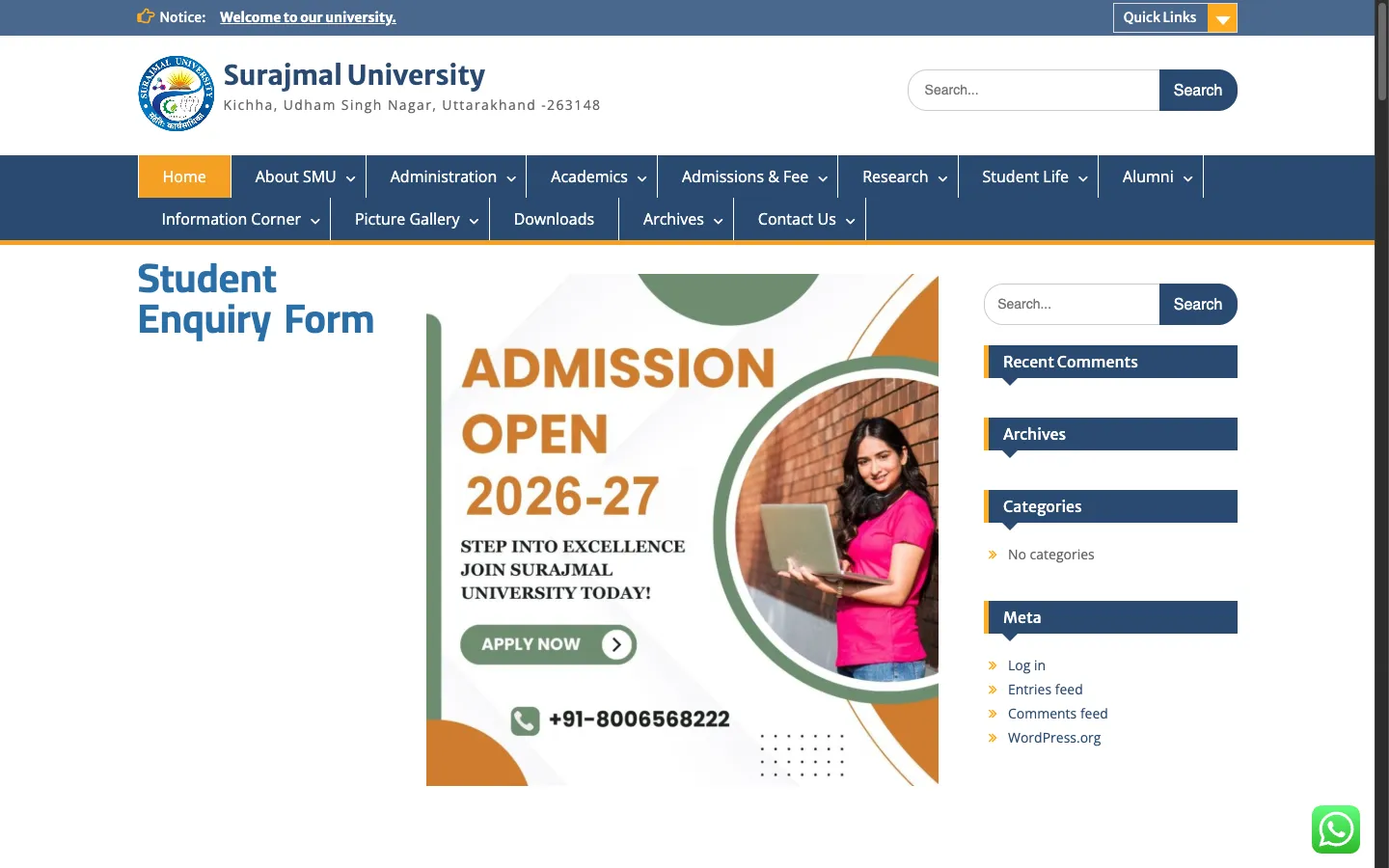 Sikkim Manipal University homepage