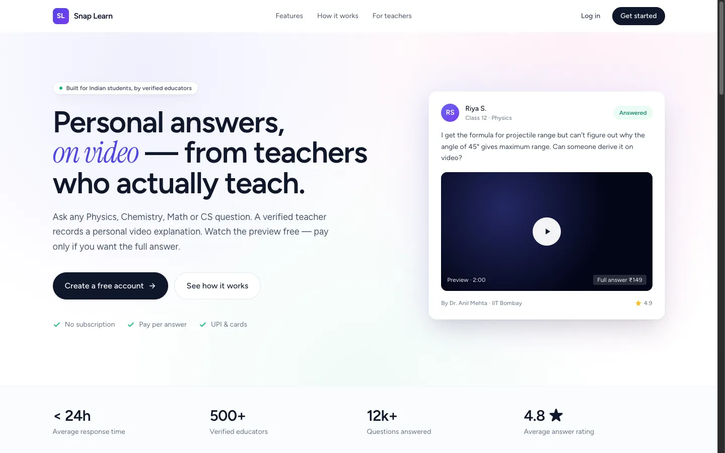 Snap Learn homepage